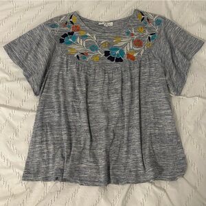 Anthro THML Boho Inspired Floral Embroidered Flutter Sleeve Anthropologie Top L